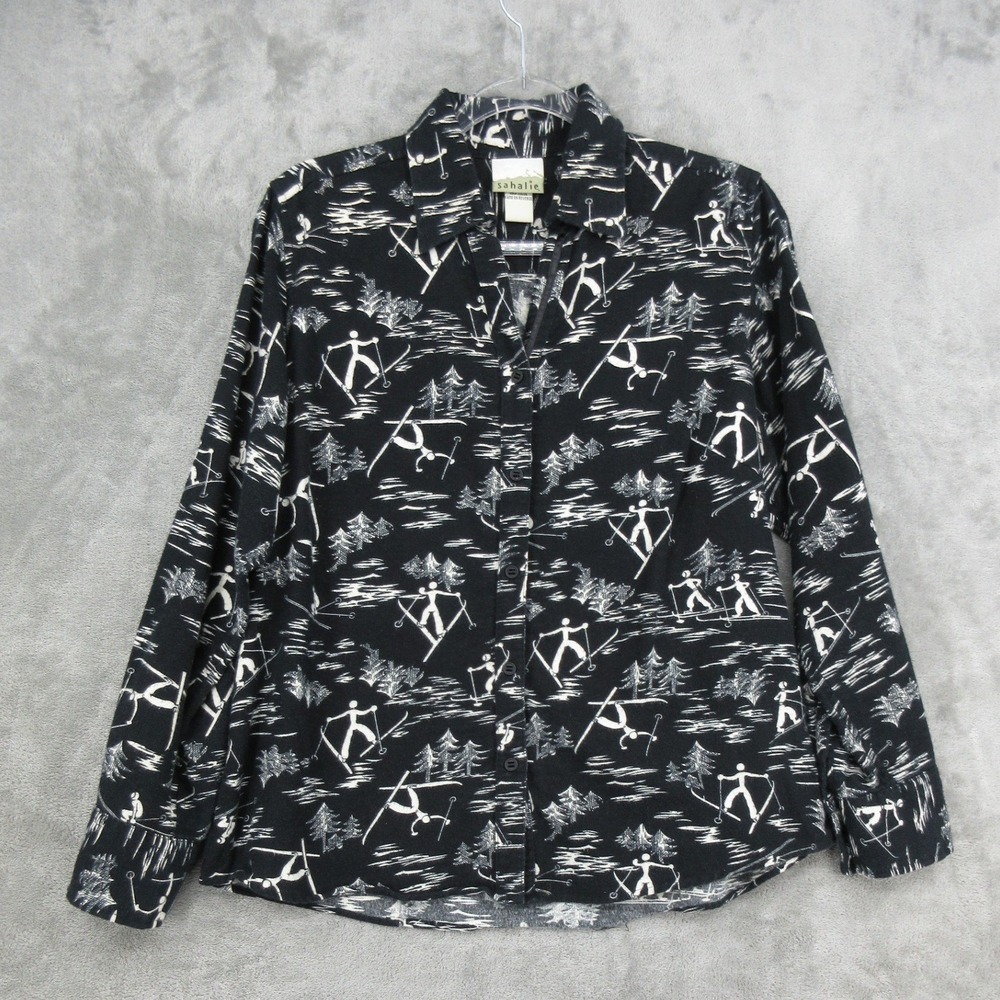 Sahalie Shirt Womens Size M Flannel Skier Button Front Cabin Outdoor Casual